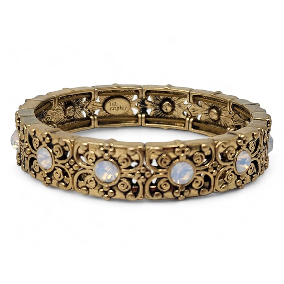 Lia Sophia Antiqued Matte Gold Stretch Bracelet "Nightshade" Cut Crystals - Picture 3 of 8